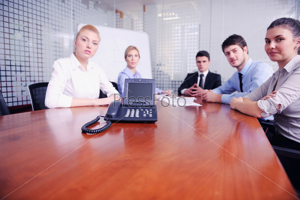 Business people group have video meeting conference at office, stock photo