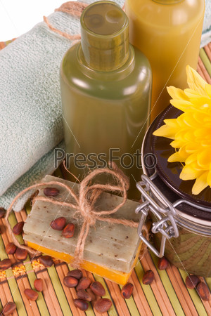 Set of Spa procedures with natural soap and scrub on the basis of the nuts of the Siberian pine.