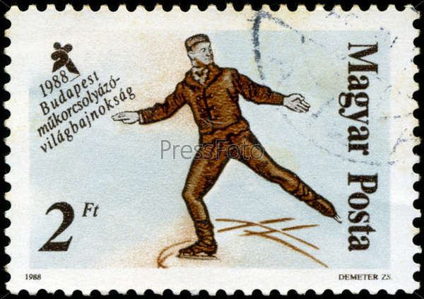 HUNGARY - CIRCA 1988: A stamp printed in Hungary, shows Skaters from 19th century, with inscription and name of series \