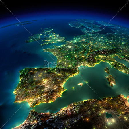 Highly Detailed Earth, Illuminated By Moonlight. The Glow Of Cities Sheds Light On The Detailed Exaggerated Terrain And Translucent Water Of The Oceans. Elements Of This Image Furnished By Nasa