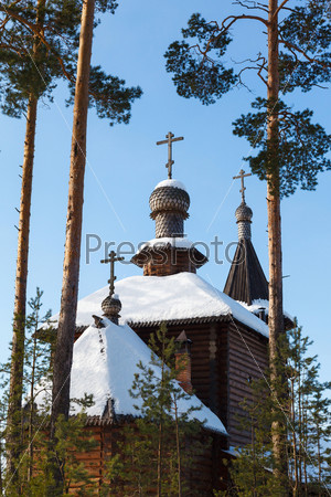 Wooden church against the blue sky