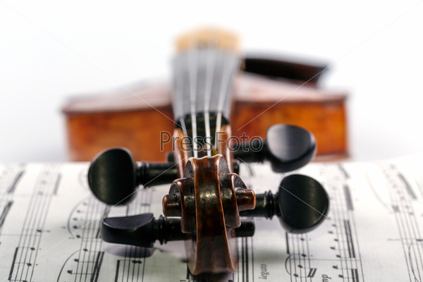 Old violin with notes, stock photo