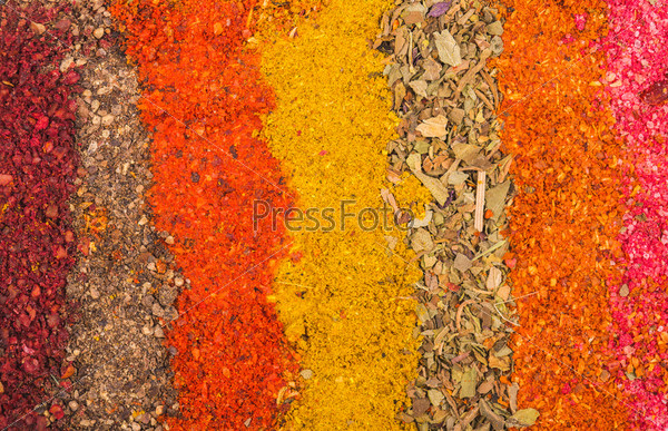 Various spices close up as background