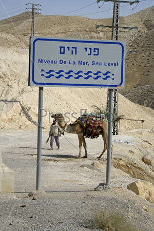 sea level sign on the road leading to the dead sea region