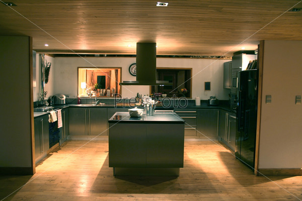 Modern kitchen at night