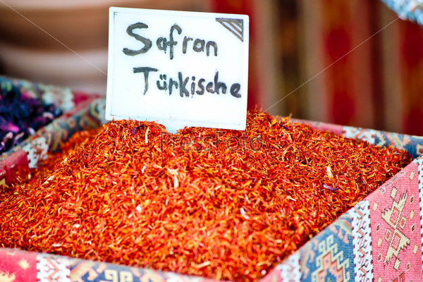 Turkish red saffron on the counter