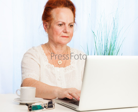 Old woman using internet