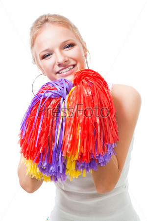 woman cheer leader with Pompoms
