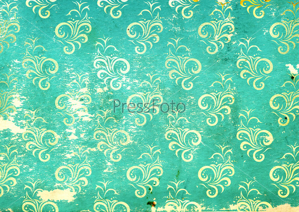 Paper texture of blue color with floral decor