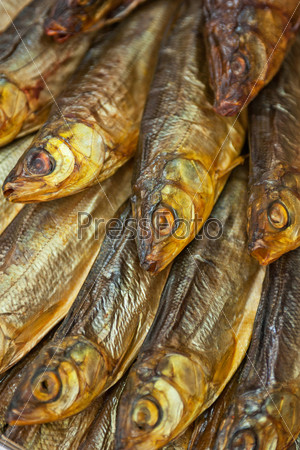 Fish shop: closeup of smoked fish