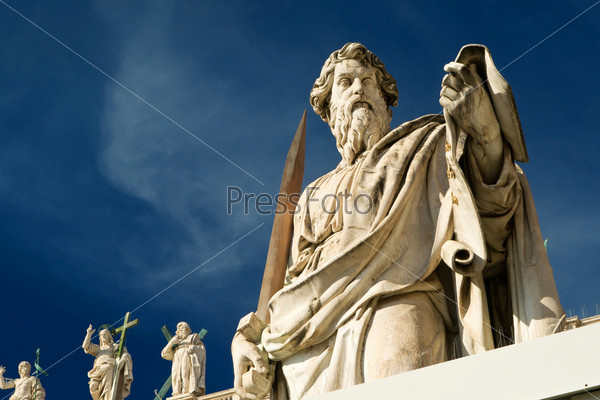 Statue of Apostle Paul in front of the Basilica of St. Peter, Vatican, Rome, Italy