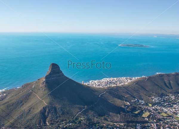 Scenic View in Cape Town, Table Mountain, South Africa from an aerial perspective