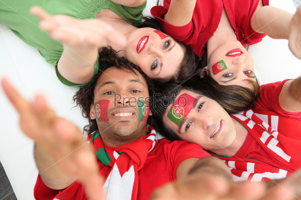 Portuguese football fans reaching out