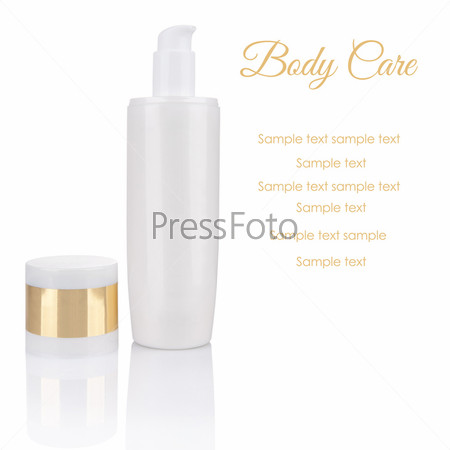 Luxurious cosmetic container isolated on white with sample text