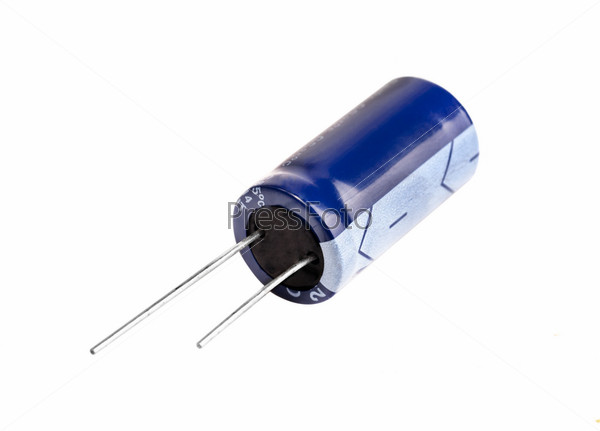 Electrolytic Capacitor in blue isolated on white