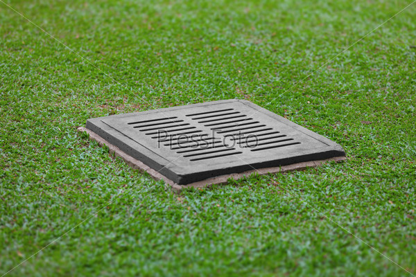 Sewer grate on the lawn - drainage for heavy rain