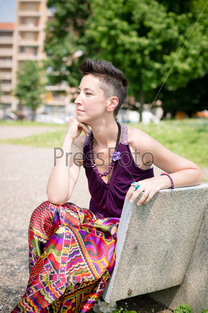 beautiful hipster short hair woman in the park