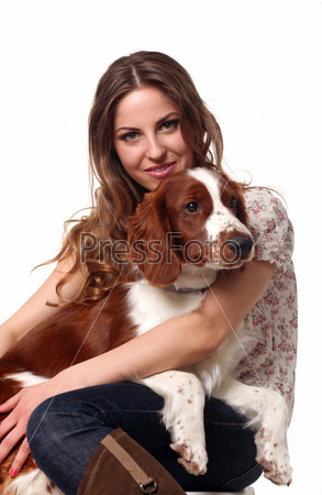 Beautiful caucasian woman with dog
