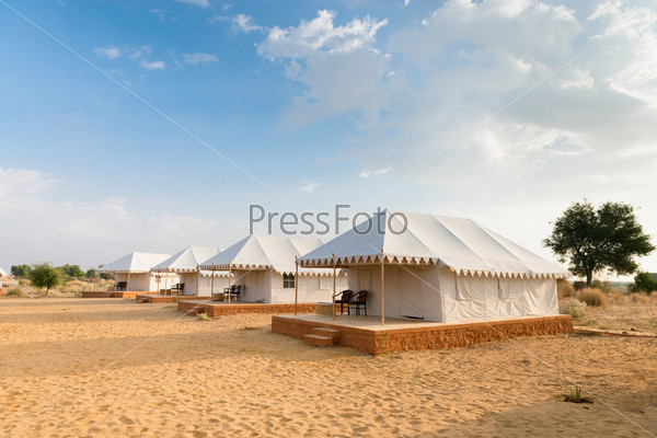 Tent camping site hotel in a desert