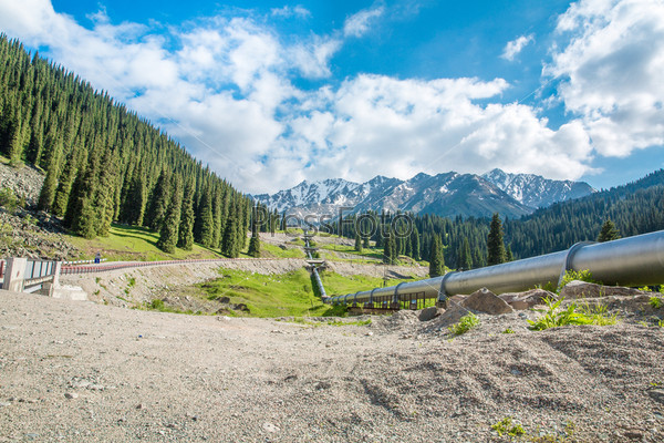 Pipeline on road  Big Almaty Lake, Tien Shan Mountains in Almaty, Kazakhstan,Asia