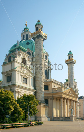 St. Charles\'s Church (German: Karlskirche), circa 1737. Vienna, Austria
