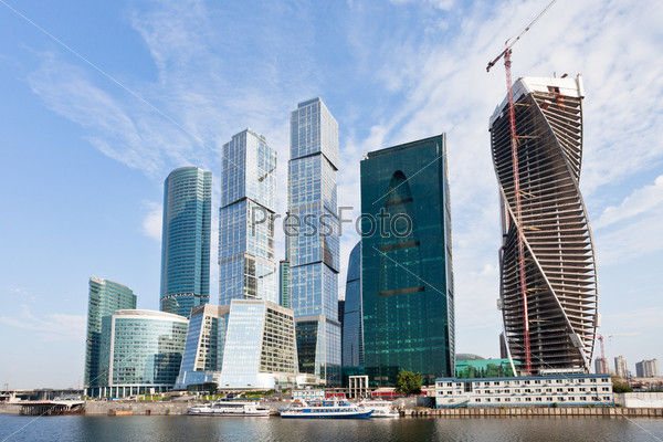 The Moscow City skyline in sunny summer day, stock photo