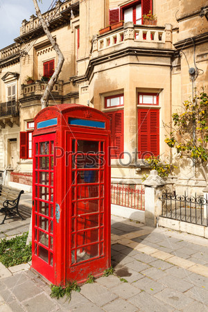 English red telephone box on Malta a summer