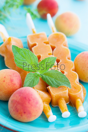 Apricot ice cream and fresh apricots, still life
