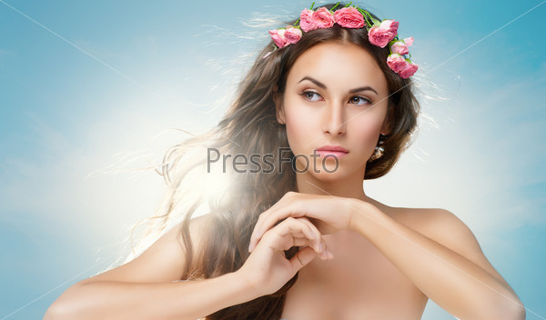 beauty woman on the sky background