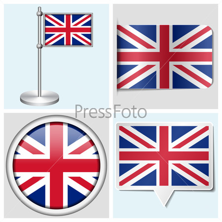 Великобритании Флаг - набор из стикера, кнопки, метки и флагштока