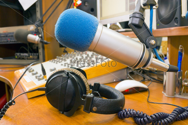 Radiostation, preparing the news broadcast.