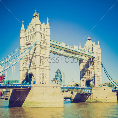 Vintage looking Tower Bridge on River Thames London UK