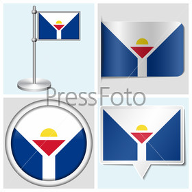 Saint Martin flag - set of various sticker, button, label and flagstaff