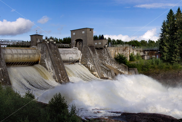 Spillway on hydroelectric power station dam in Imatra - Imatra, Finland.