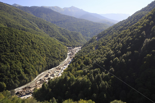 Construction of infrastructure in the Krasnaya Polyana. Caucasus Mountains.
