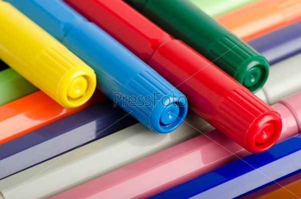 Closeup of bright colored markers for drawing