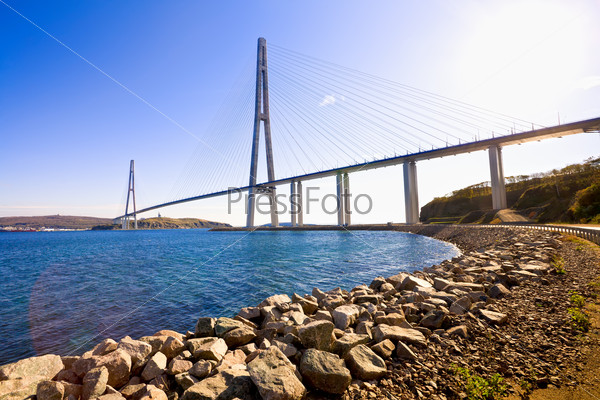 Cable-stayed bridge to Russian Island. Vladivostok. Russia. Vladivostok is the largest port on Russia\'s Pacific coast and the center of APEC Forum 2012.