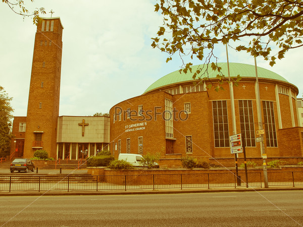 Vintage look St Catherine Catholic Church, Birmingham, England, UK