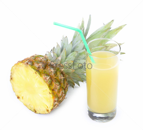 Glass of juice and pineapple isolated