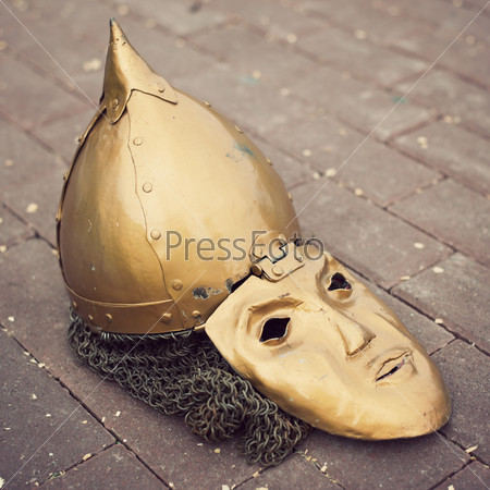 Medieval slavic helmet with a face mask