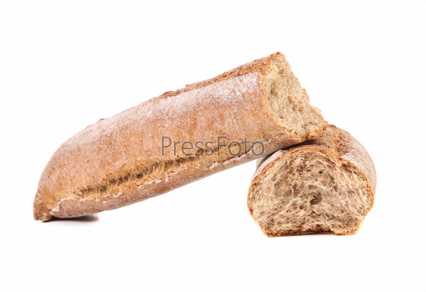 Broken long loaf. Isolated on a white background