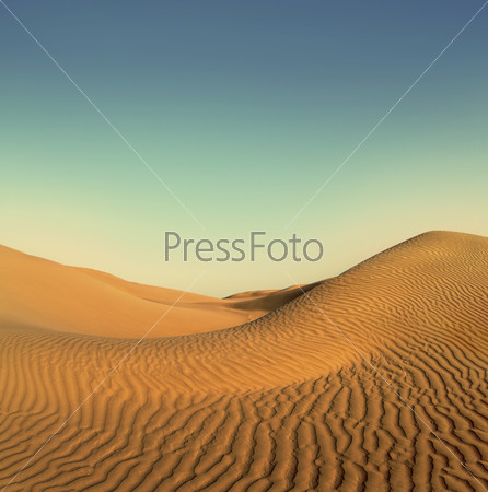 beatiful evening landscape in desert - vintage retro style