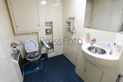 Interior of a rest room in a passenger train car