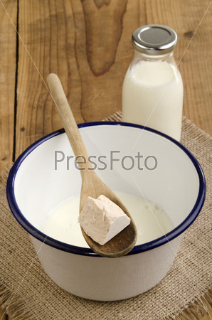 fresh yeast is added to warm milk