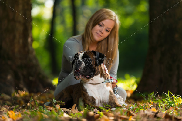 Young Women With Dog, stock photo