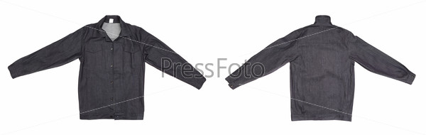 Black men jeans jacket front and back. Isolated on a white background.