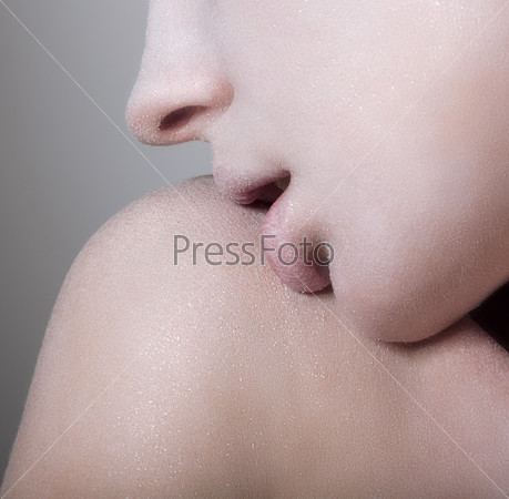 Closeup Tempting Woman s Face with Opened Mouth. Craving. Desire