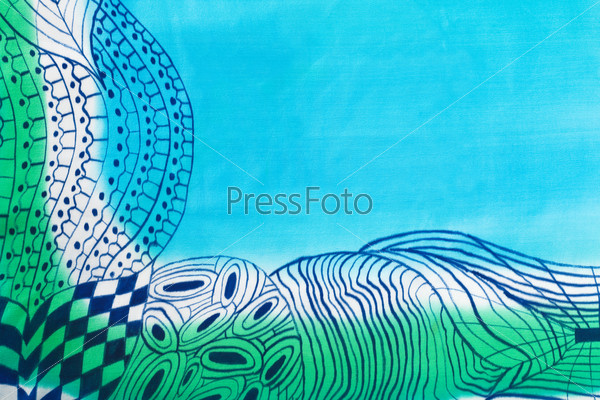 abstract blue drawing pattern of painted silk batik on handmade scarf