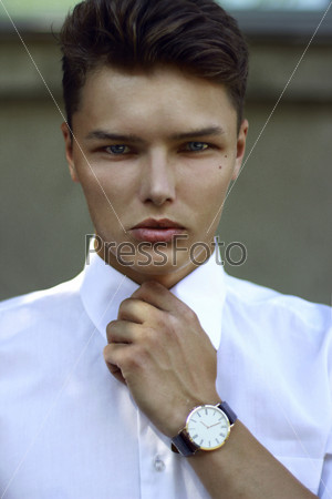 Individuality. Ambitious Successful Handsome Caucasian Man with Watch
