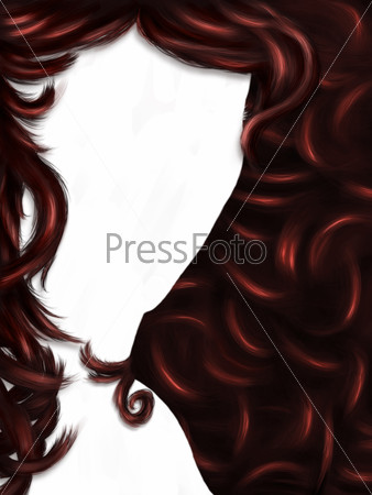 Abstract curly brown hair with white background.